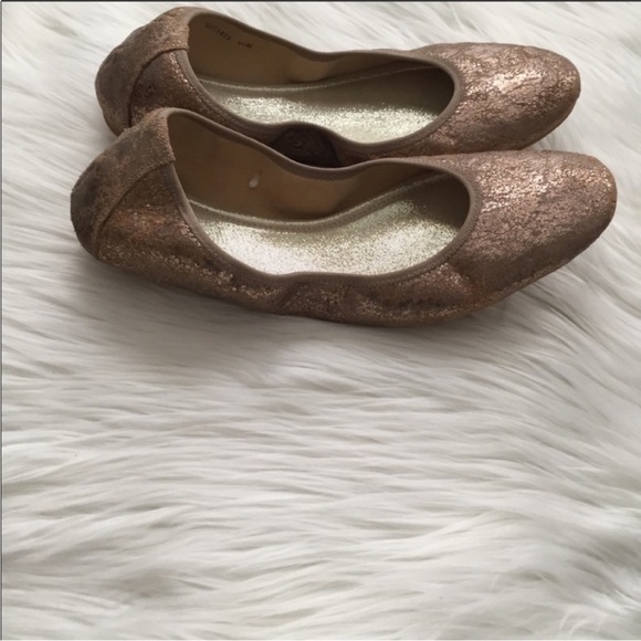 Stuart Weitzman Frisky Scrunch Penny Ballet Flats 9.5 Crackled Gold - Picture 3 of 8